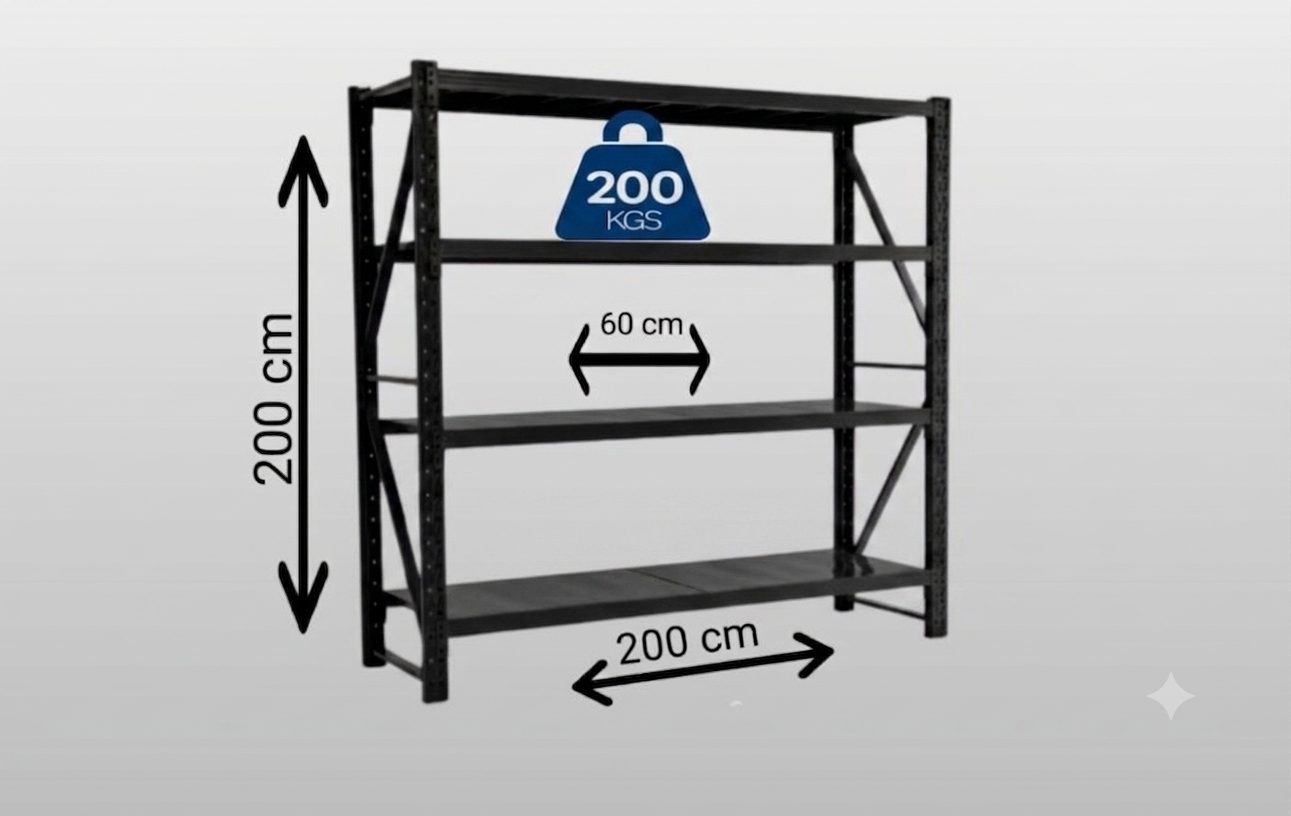 Storage Rack, with 200kg, weight capacity Black.